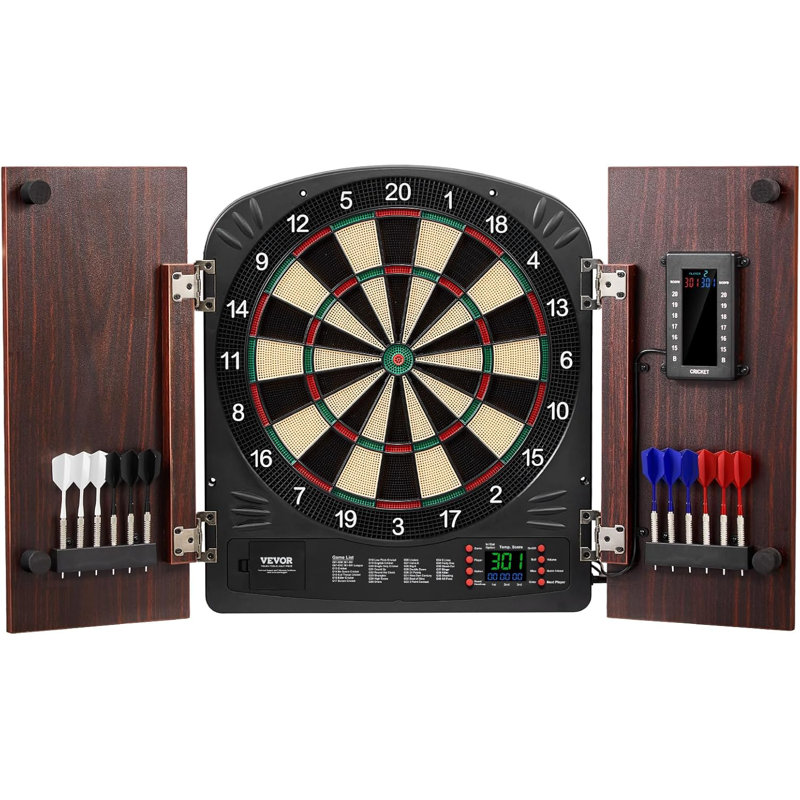 Dart Board Cabinet Set, Multiple Styles Ready-to-Play Bundle Official Size