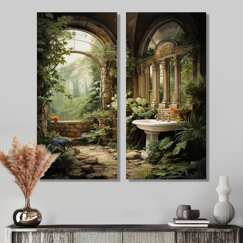 «Bathroom Natures Retreat» - ensemble de 2 reproductions d'art sur toile, ensemble d'humour vert, H 20 po x l 24 po