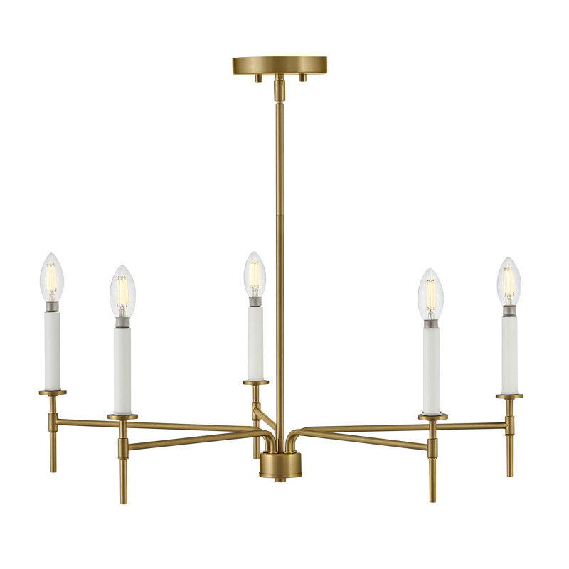 Lacquered Brass and White 5-Light Candle Chandelier