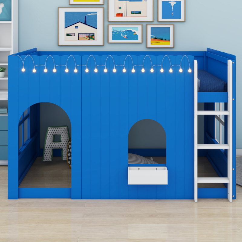 Stylish Kids Loft Bed with Warm LED Lights, Klein Blue, Full