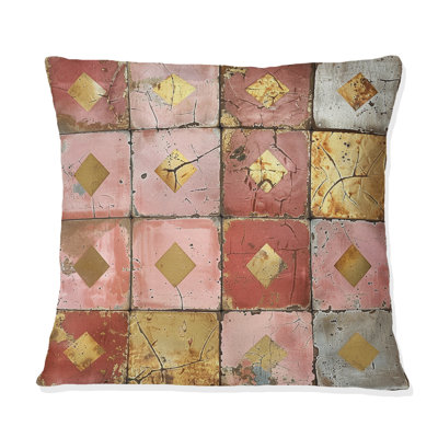 Pink And Gold Rustic Tile I - Farmhouse Pillow
