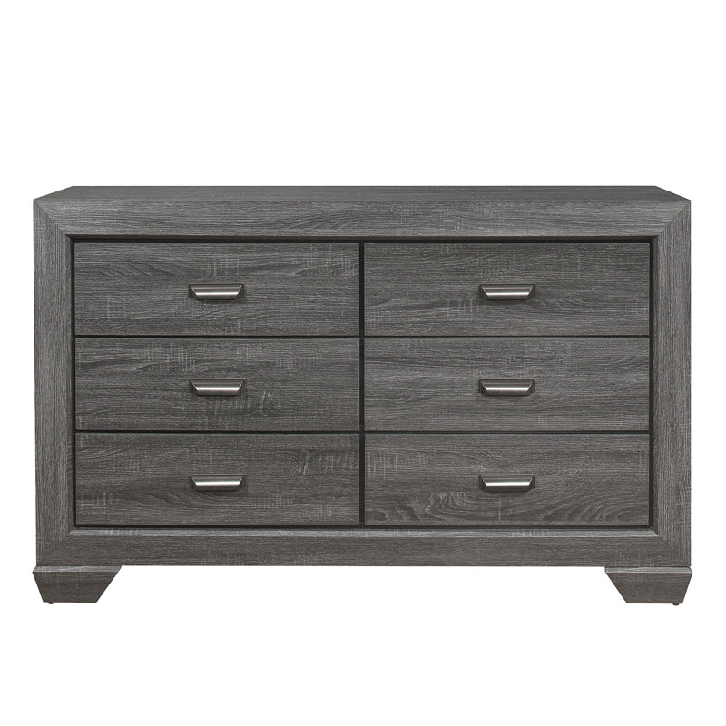 Commode en bois à finition grise 1Pc de 6 tiroirs au design contemporain