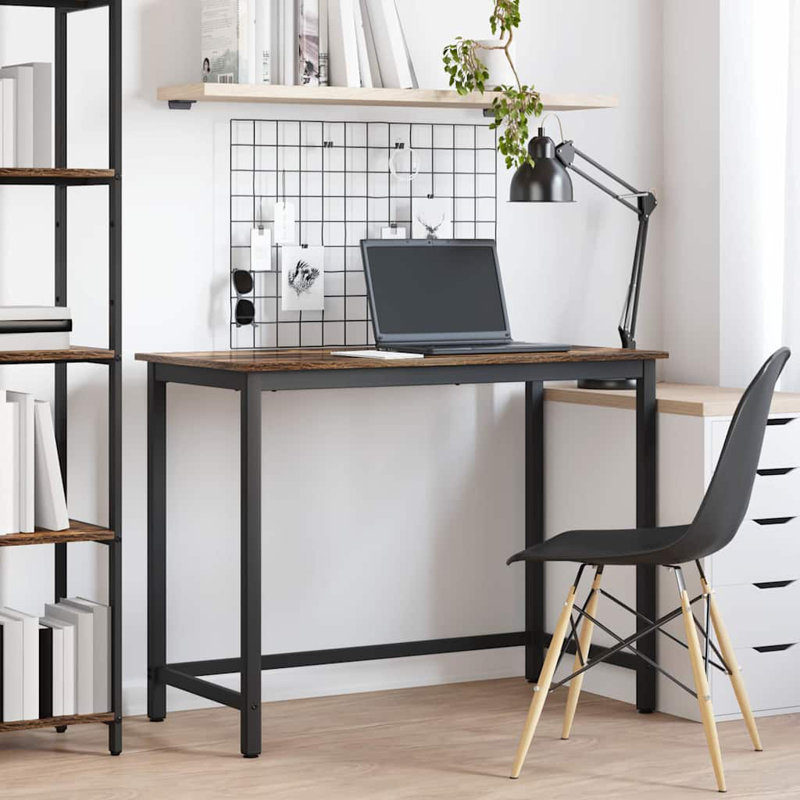 Metal Base Writing Desk, Smoked Oak