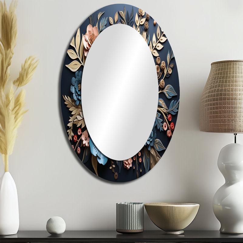 Miroir mural traditionnel bleu et doré, 36 po x 24 po