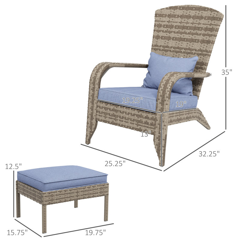 Tenley Outdoor Adirondack Chair With Ottoman, Gray