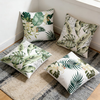 4-Pack Green Botanical Decorative Throw Pillow Cover For Home Sofa, Sofabed, Bed - 18*18 Inch Modern Rainforest Style Pattern Polyester Throw Pillow Cover (Filler Not Included)