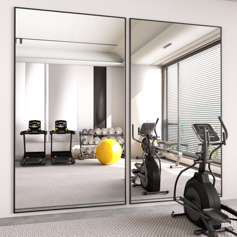 Vertell Oversize Rectangle Full Length Metal Mirror for GYM/ Bedroom with Stand, 71" x 32", Matte Black
