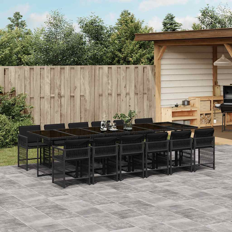 Patio Dining Set with, 73cm H x 330cm W x 106cm D, Black, Black