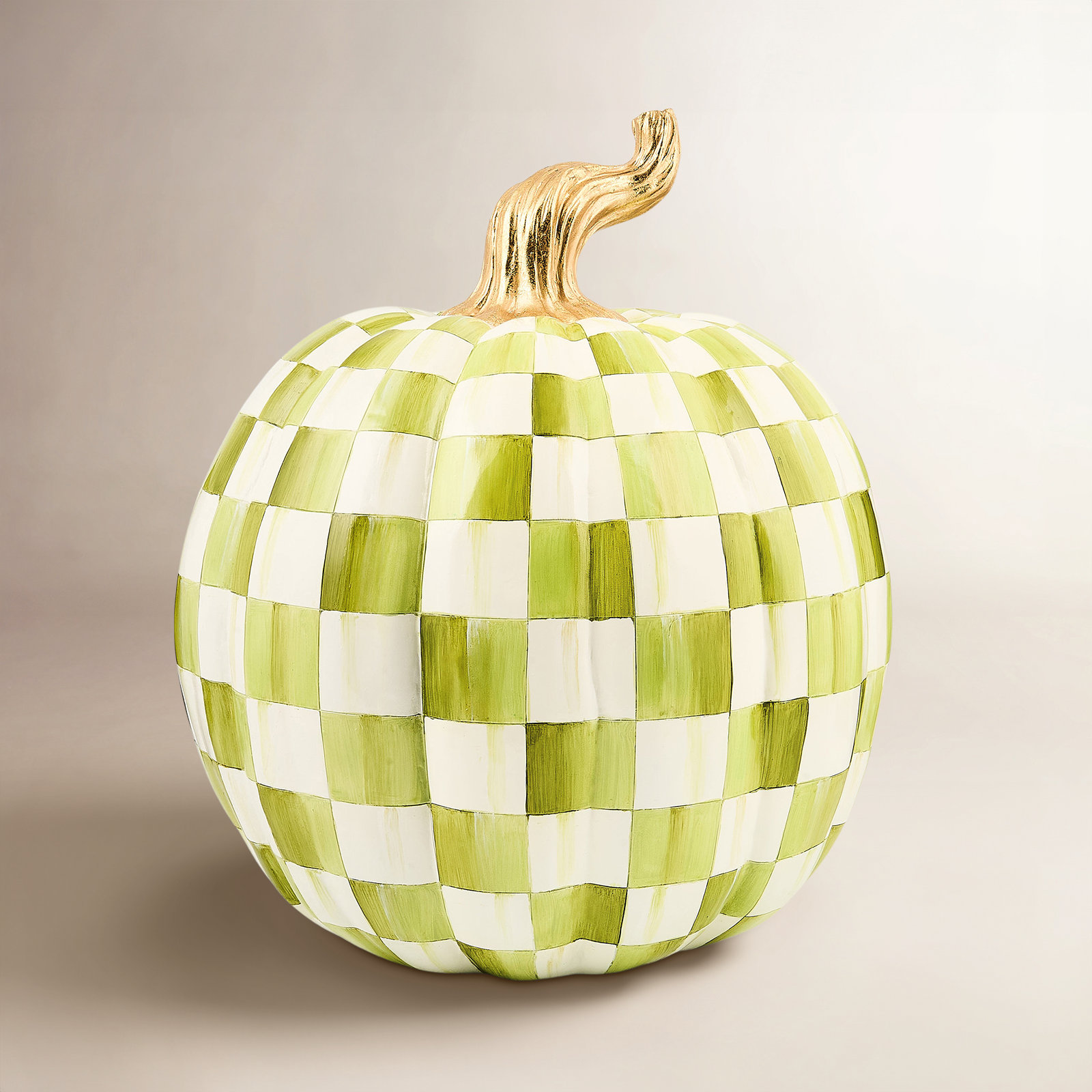 Violet Check Cascade Floral Pumpkin, 15" H x 10" W x 10" D, Light Green