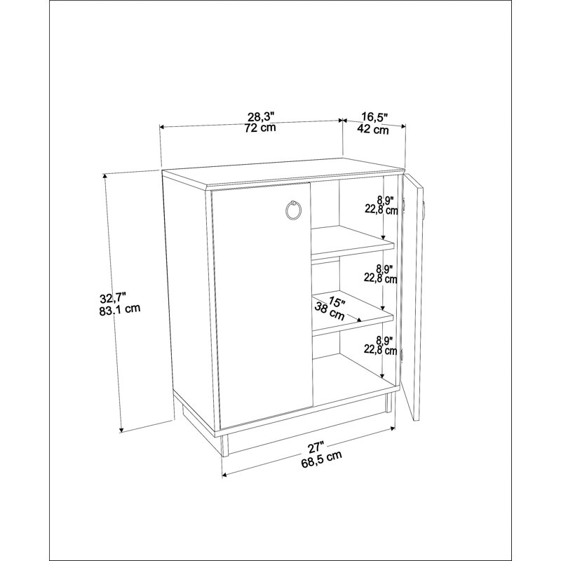 Simcoke 32.7" Tall 2-Door Accent Cabinet , Walnut/White