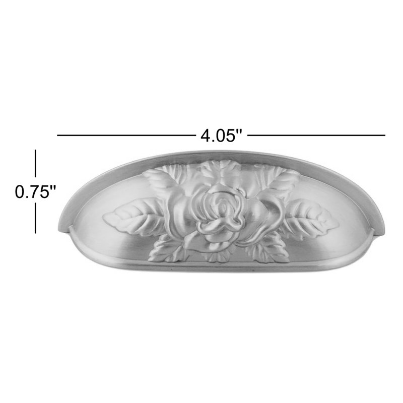 3-3/4" Old Rose Pattern Cup Pull, Satin Brass