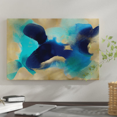 «Free form Blue on Gold» par Hannah Carison - reproduction d'art sur toile tendue