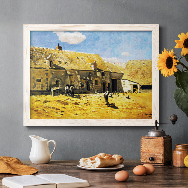"Farm Yard At Chailly", 1865, reproduction d'art encadrée sur toile par J Paul, Cadre photo blanc