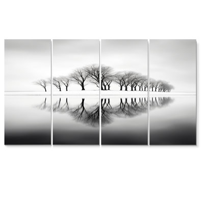 Ensemble de 4 décorations murales noires en forme d'arbre d'hiver sur un lac - rivière