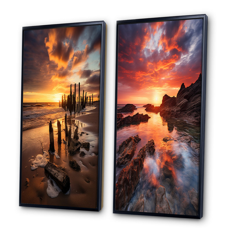 "Beach Photo Sables d'or", 2 pièces sur toile, Cadre noir, H 40 po x l 40 po