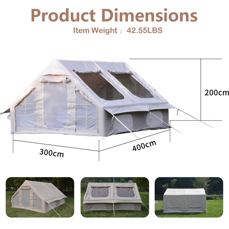 Tente de camping gonflable avec pompe, Beige