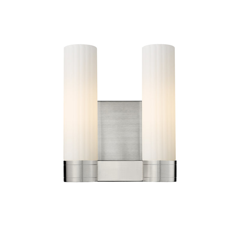 Applique murale 11 po 2 lumières Empire, H 12,63 po x l 10,5 po x P 5,5 po, Blanc mat, Nickel satiné