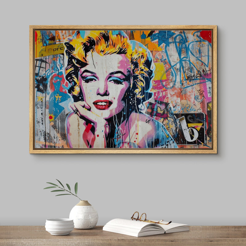 Marilyn Monroe Street Graffiti Portrait, chambre à coucher colorée, impression sur toile encadrée, Encadré naturel