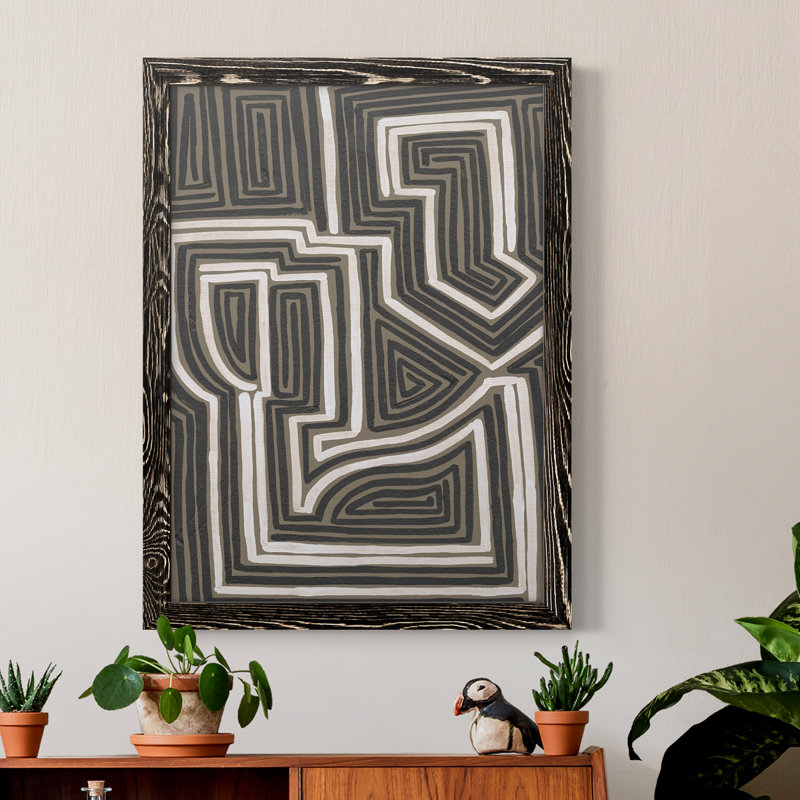 Abstract Maze I - Peinture sur toile encadrée, H 31 po x l 44 po x P 1 po, Cadre noir
