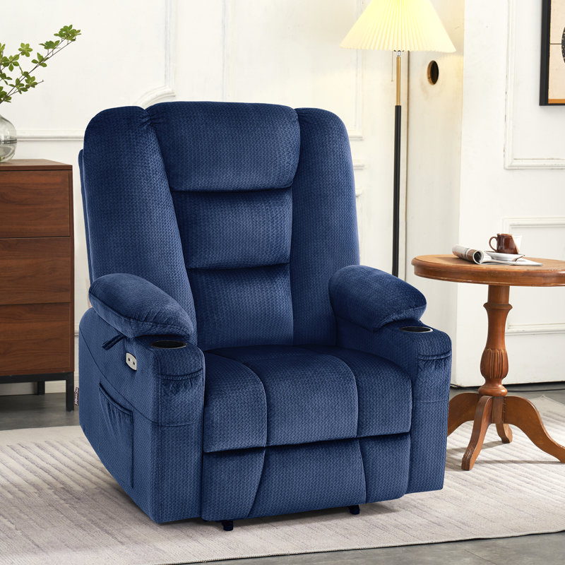 Large-Wide Power Recliner Lift Chair with Massage and Heat For Big and Tall People, Blue Fabric
