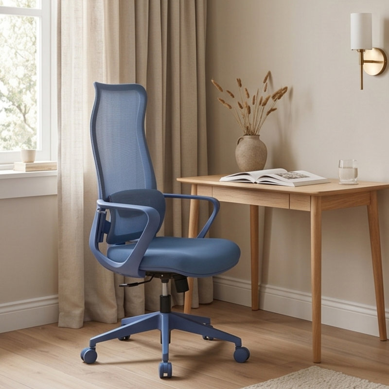 High Back Mesh Office Chair - Blue, 500lbs Capacity, Adjustable Lumbar Support, Molded Foam Seat, Breathable, Blue, Blue