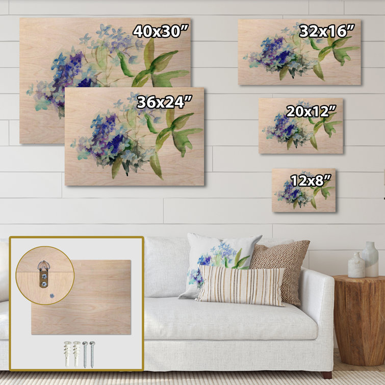 Winston Porter Hydrangea Blue Flowers On Wood Painting | Wayfair