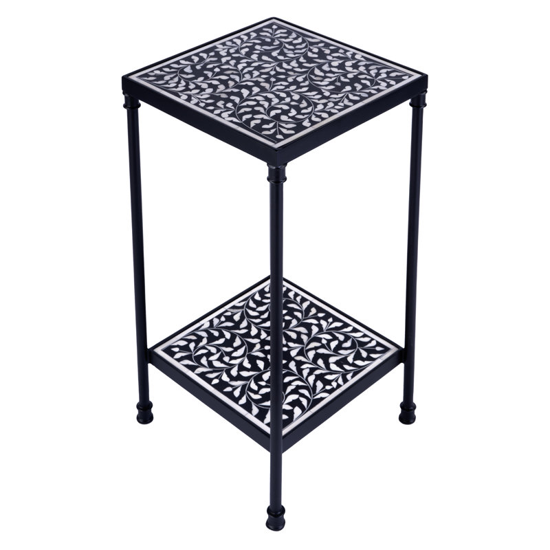 Lana Resin and Bone Inlay Side Table, Black Bone Inlay