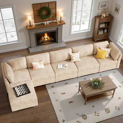 Barry 6-Piece Modern Modular Sectional Sofa with Deep Seating,Sofa Chaise with 1 Movable Ottoman,Flexible U-Shaped or L-Shaped Configurations,Plush Fabric Sofa for Cozy Living Rooms