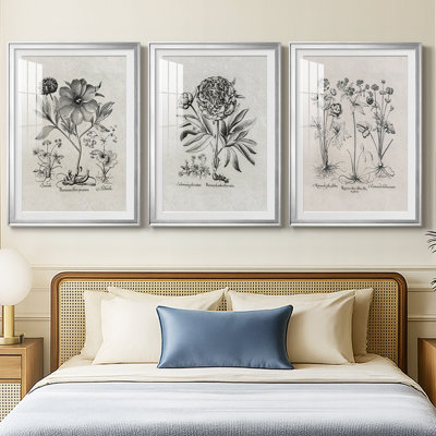 Motif floral rétro vintage avec motif encadré personnalisé - 3 pièces