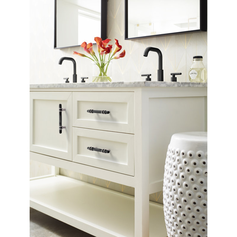 Modern Black Bronze and Polished Nickel Bar Pull with Mounting Hardware