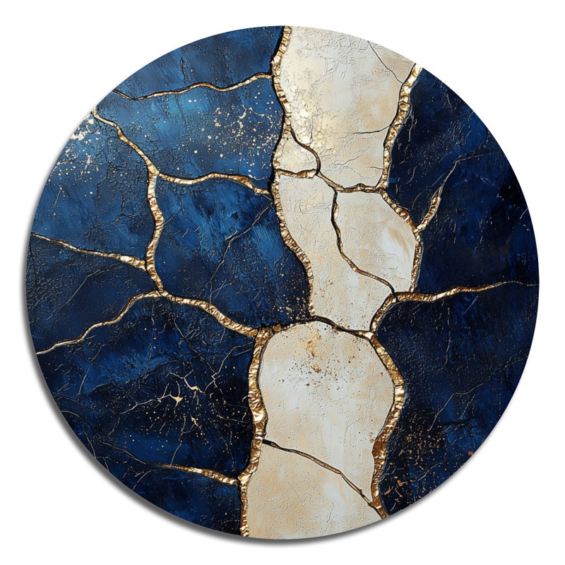 «Soft Neutral Coastal Marble Balance II», art mural rond en métal moderne, H 16 po x l 16 po
