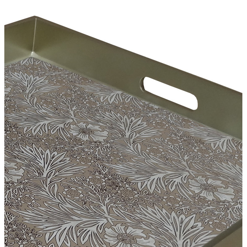 Large Sand Floral Reverse Painted Glass Tray with Handles
