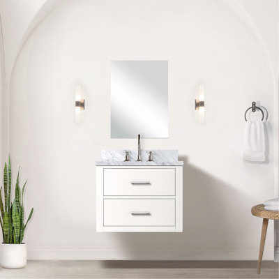 Meuble-lavabo blanc avec comptoir en acrylique Miroir, l 24 po x P, fermeture en douceur, forme en bois massif