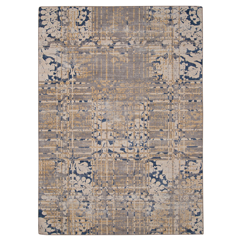 Lavable d'extérieur bleu marine et sable Ocala 5 po x 7 po, Rectangle 3 pi x 5 pi