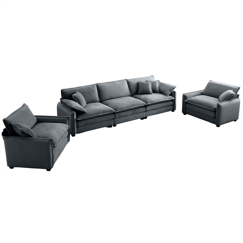 Ensemble de canapé chaleureux et confortable avec coussins et coussins moelleux, ensemble de canapé de style cinéma maison composé d'un canapé 3 places et de deux canapés simples en tissu velours côtelé Ingrey