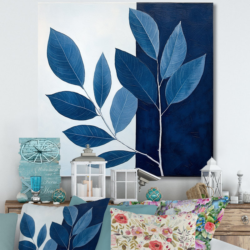Blue Indigo Leaves Harmony I, H 16 po x l 16 po x P 1 po, Toile tendue