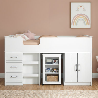 Limestone Single (3') Mid Sleeper Bed Frame with Built in Desk and Ladder
