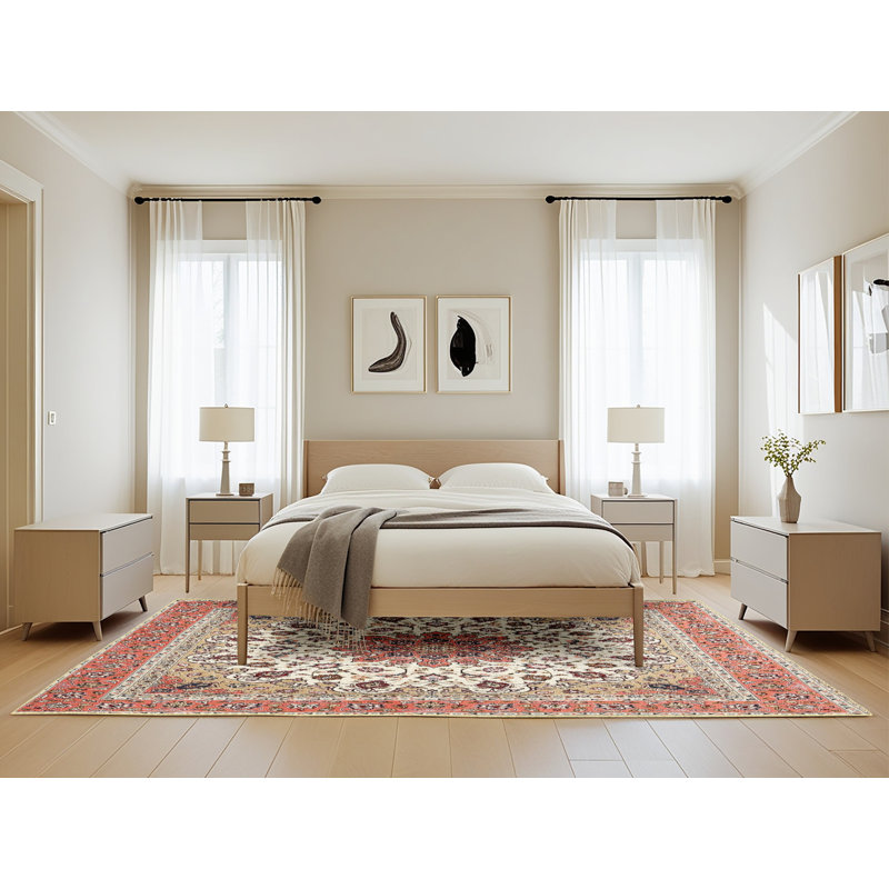Tapis traditionnel rouge / beige Derrion, Rectangle 5 pi x 8 pi