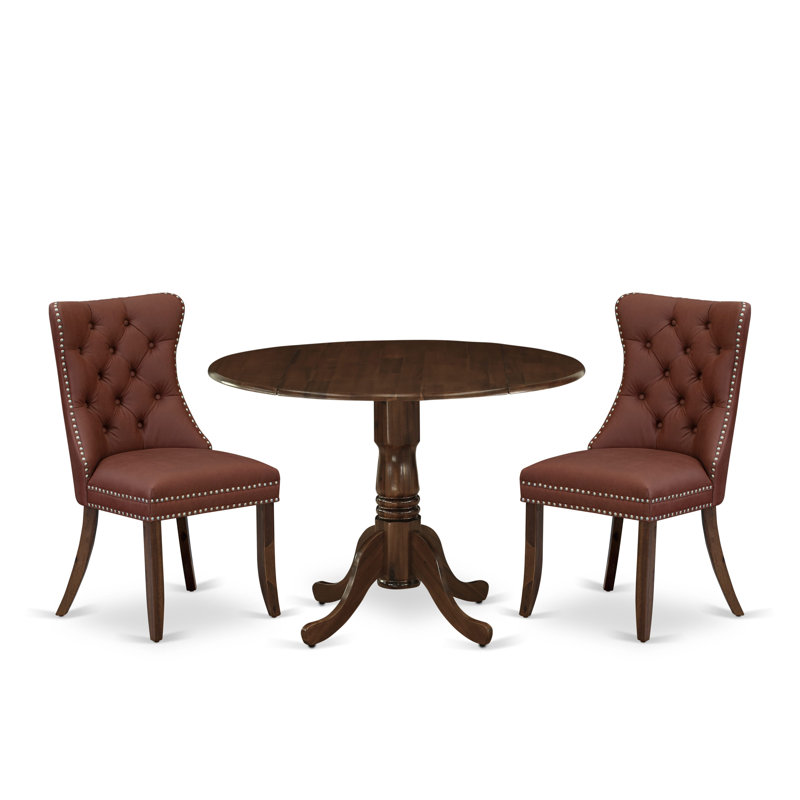 Ensemble de salle à manger 3 pièces comprenant une table de cuisine ronde avec Dropleaf et 2 chaises rembourrées, noir, Brun