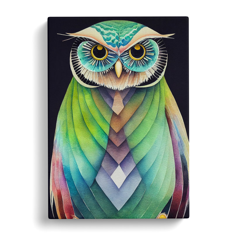 Watercolour Owl No.2 Abstract - Wrapped Canvas, 50cm H x 35cm W x 3cm D