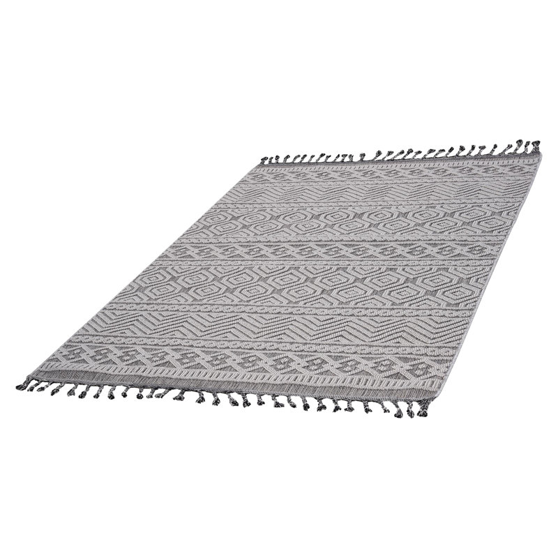 Tapis géométrique gris et blanc 5 x 7, métier à tisser et collection, teint, sans perte de poils, polyvalent, pour vestibule, salle à manger 5 x 7, ambiance relaxante, salon, chambre à coucher