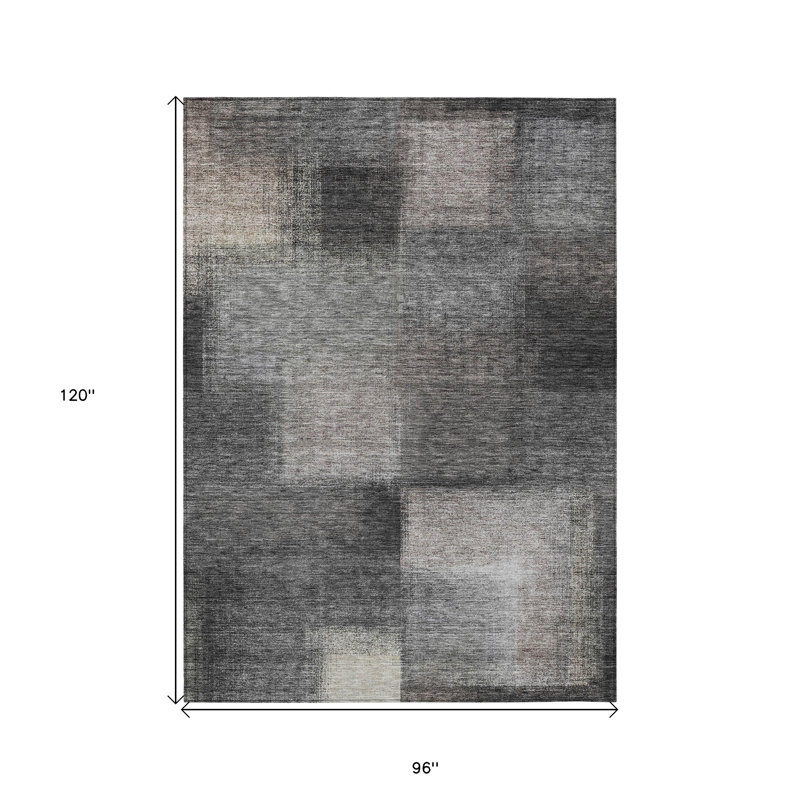 Tapis extérieur lavable abstrait gris anthracite et argent 8 pi x 10 pi
