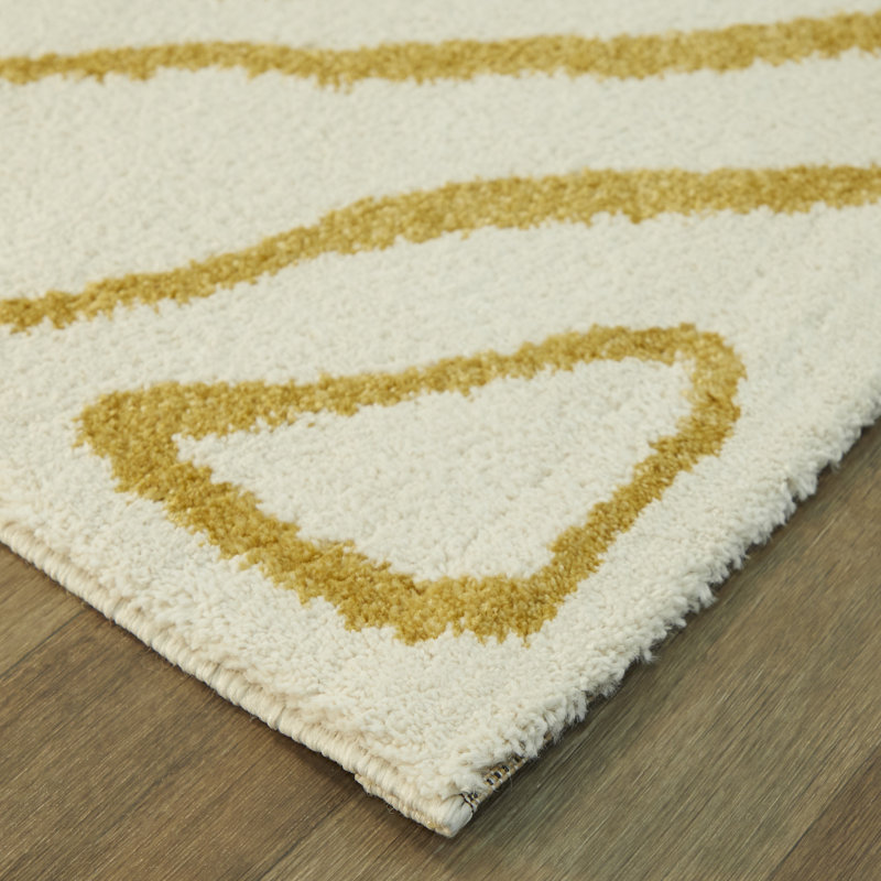 Tapis crème / doré à motif abstrait Arlington, Rectangle 5 pi 3 po x 7 pi