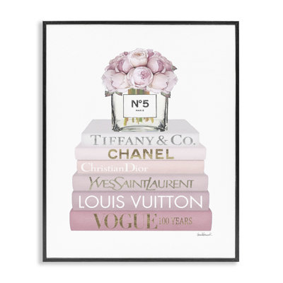 Pink Rose Bouquet Fashion Style Bookstack XXL Black Framed Giclee Texturized Art by Amanda Greenwood