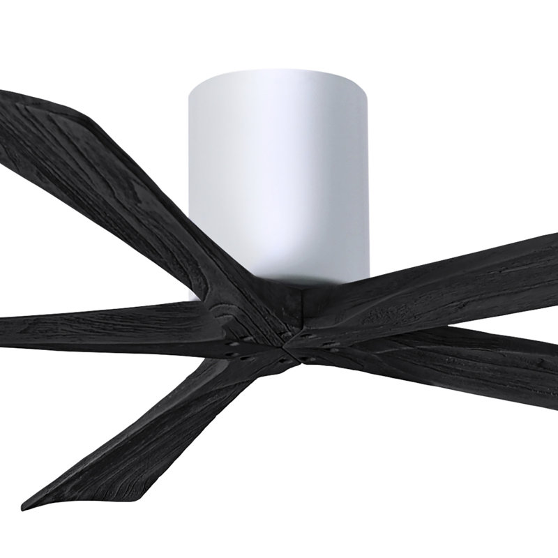 60" Irene 5-Blade Hugger Ceiling Fan with Wall Remote, Gloss White, Matte Black, 60"