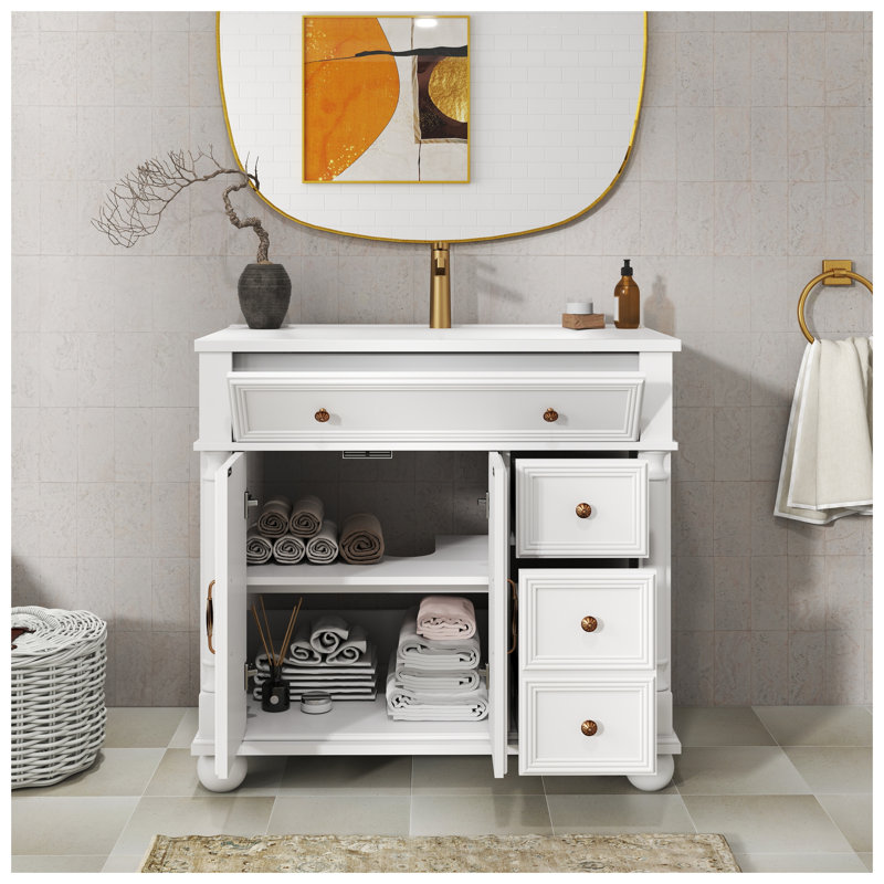 Lavabo de salle de bain 35,6 po Mid-Century blanc avec colonne romaine