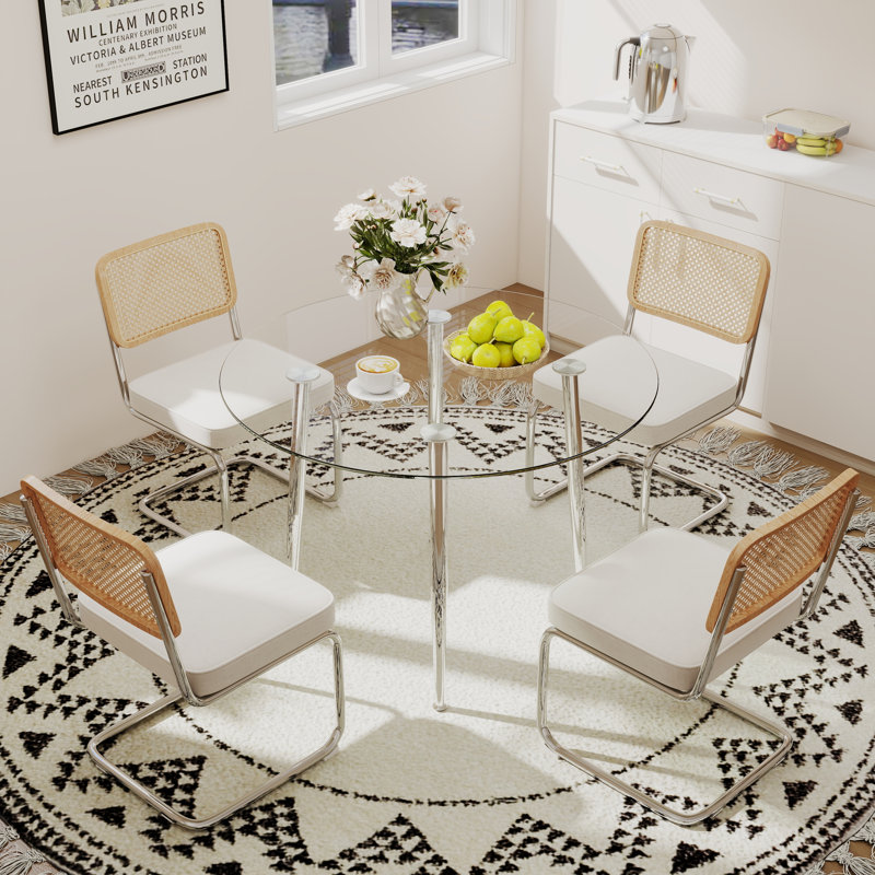 Ensemble de salle à manger rond avec plateau en verre, H 29,5 po x L 36 po x l 36 po, Ensemble de 5 pièces : table, 4 chaises