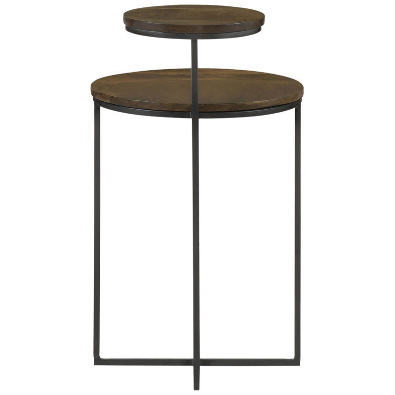 Table d'appoint en bois de manguier rustique 2 avec bronze industriel - Support de salon en métal