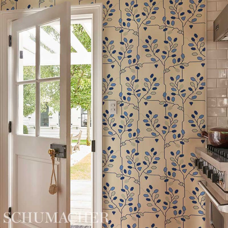 Schumacher x Neisha Crosland Tumble Weed Wallpaper, Delft Blue