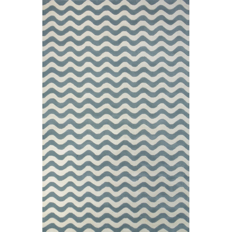 Tapis bleu / blanc en laine touffeté à la main Delessite, Rectangle 8 pi x 11 pi